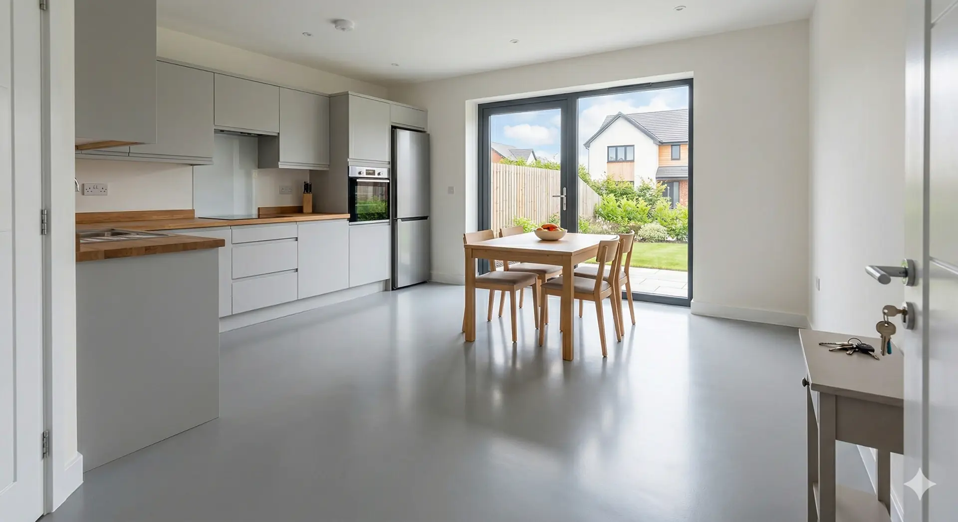 Seamless internal resin flooring in a contemporary UK home interior